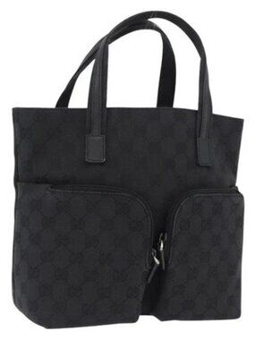 GUCCI GG Canvas Hand Bag Black Silver 002 1080 Auth fm5087